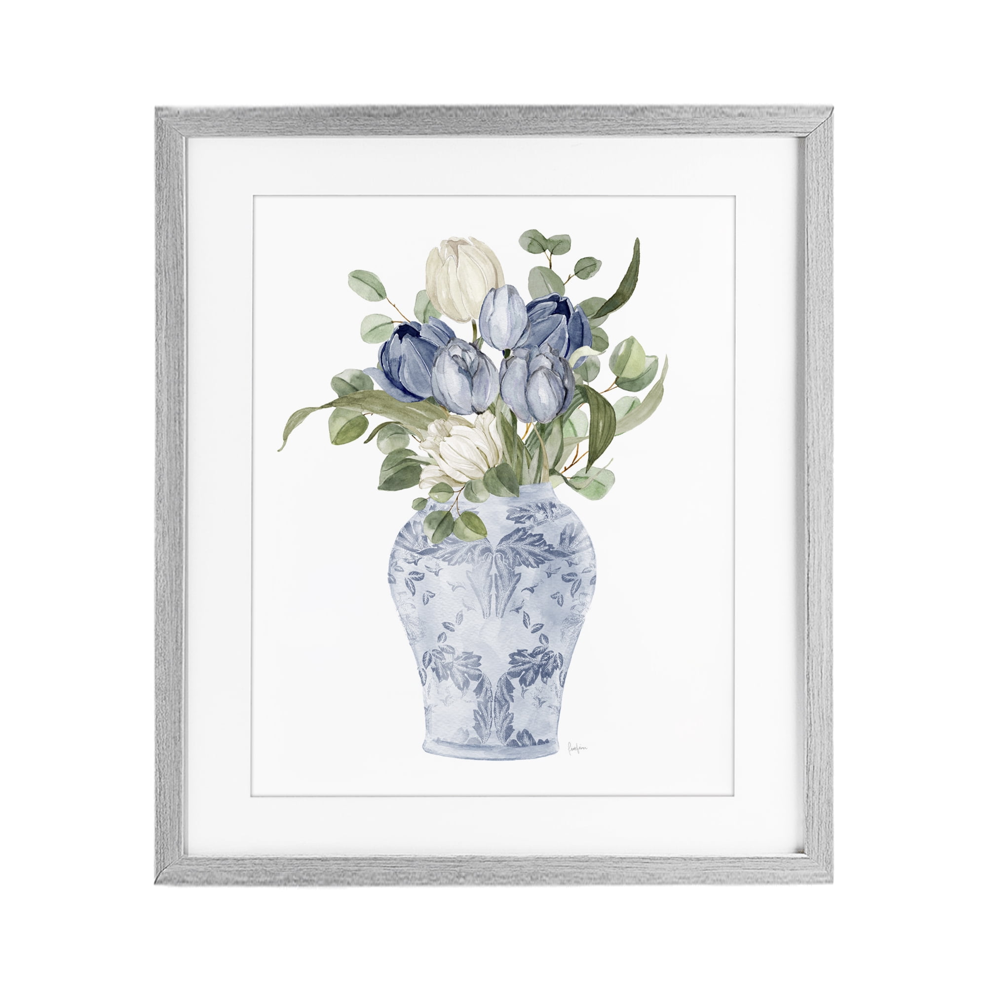 Stupell Industries Tulips & Leaves Vase Gray Framed Print Under Glass, design by Livi Finn