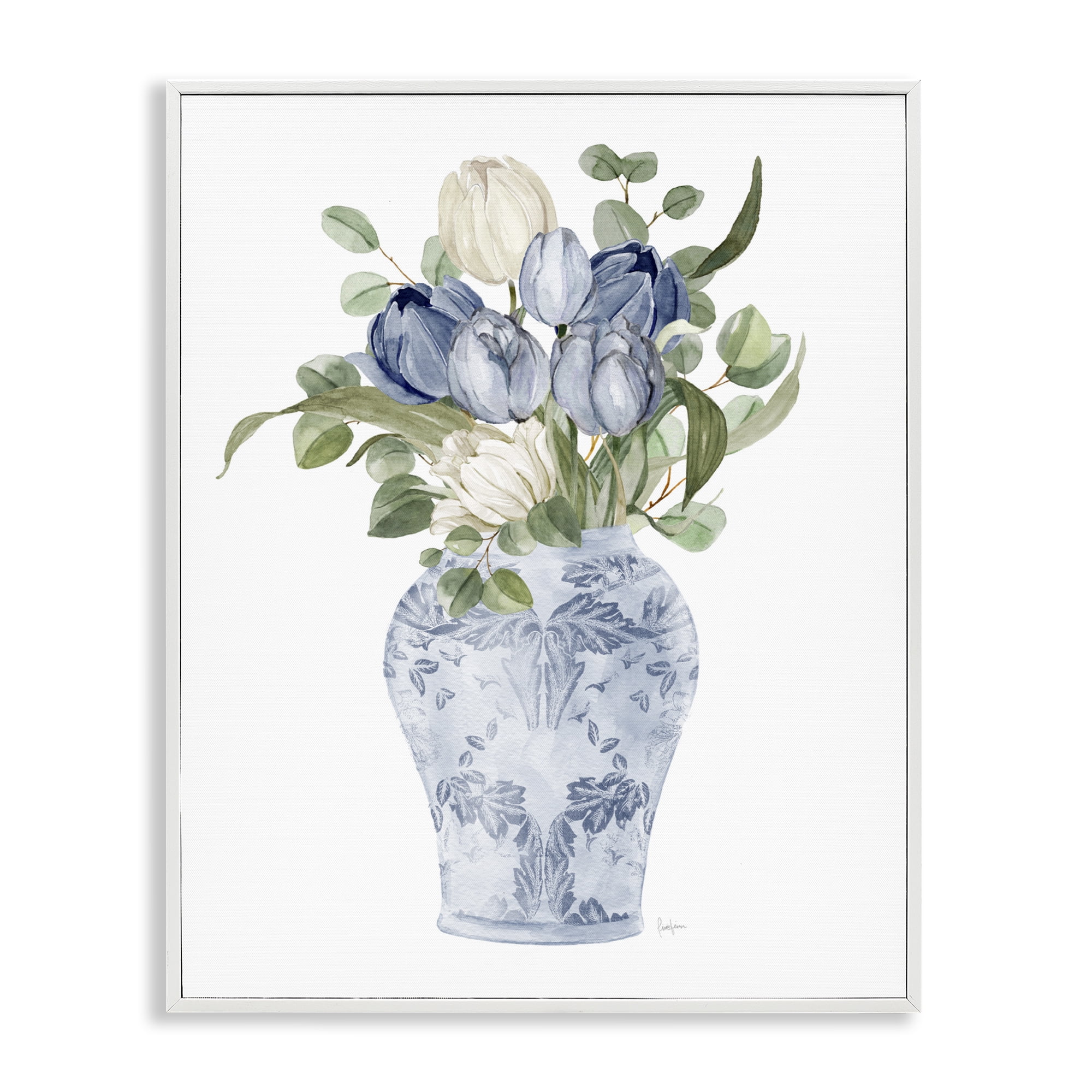 Stupell Industries Tulips & Leaves Vase White Framed Giclee Art, design by Livi Finn