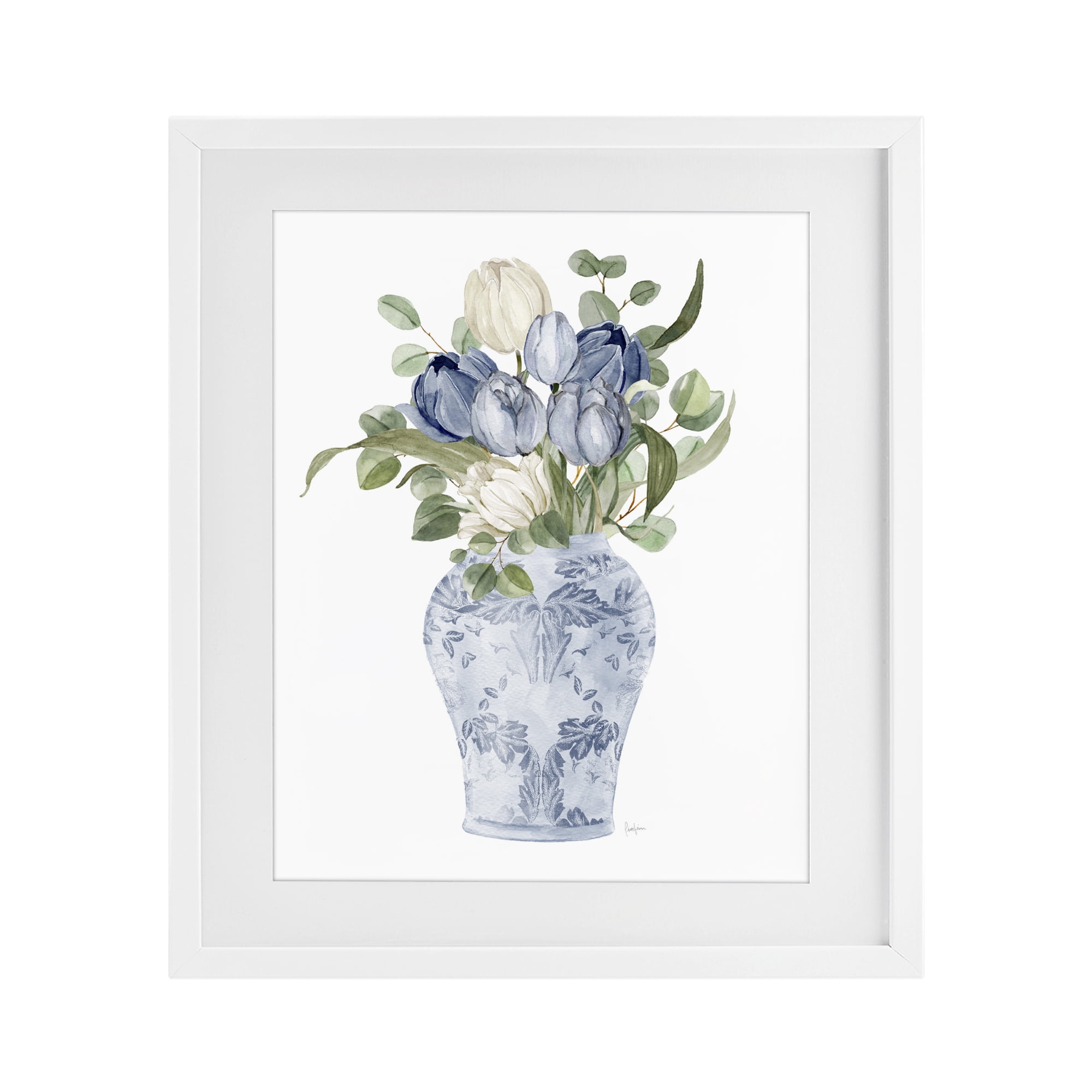 Stupell Industries Tulips & Leaves Vase White Framed Print Under Glass, design by Livi Finn
