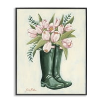 Stupell Industries Tulips in Rain Boots Floral Painting Black Framed Art Print Wall Art, 11 x 14
