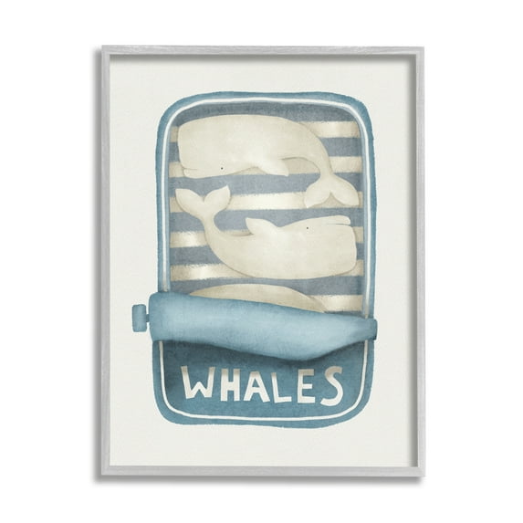 Stupell Industries Tuna Can Design Whimsical Whales Sea Life Illustration , 11 x 14, Design by Leah Straatsma