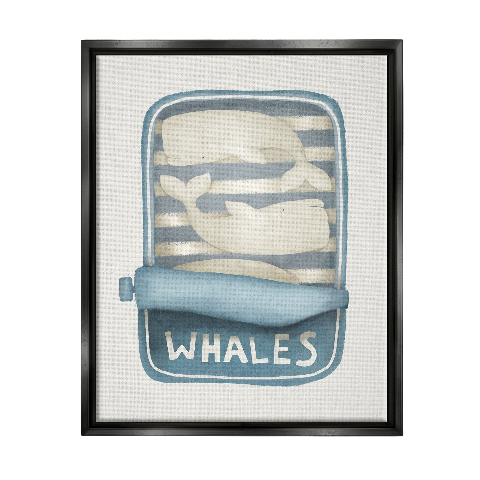 Stupell Industries Tuna Can Design Whimsical Whales Sea Life Illustration Jet Black Framed Floating Canvas Wall Art, 24x30, by Leah Straatsma
