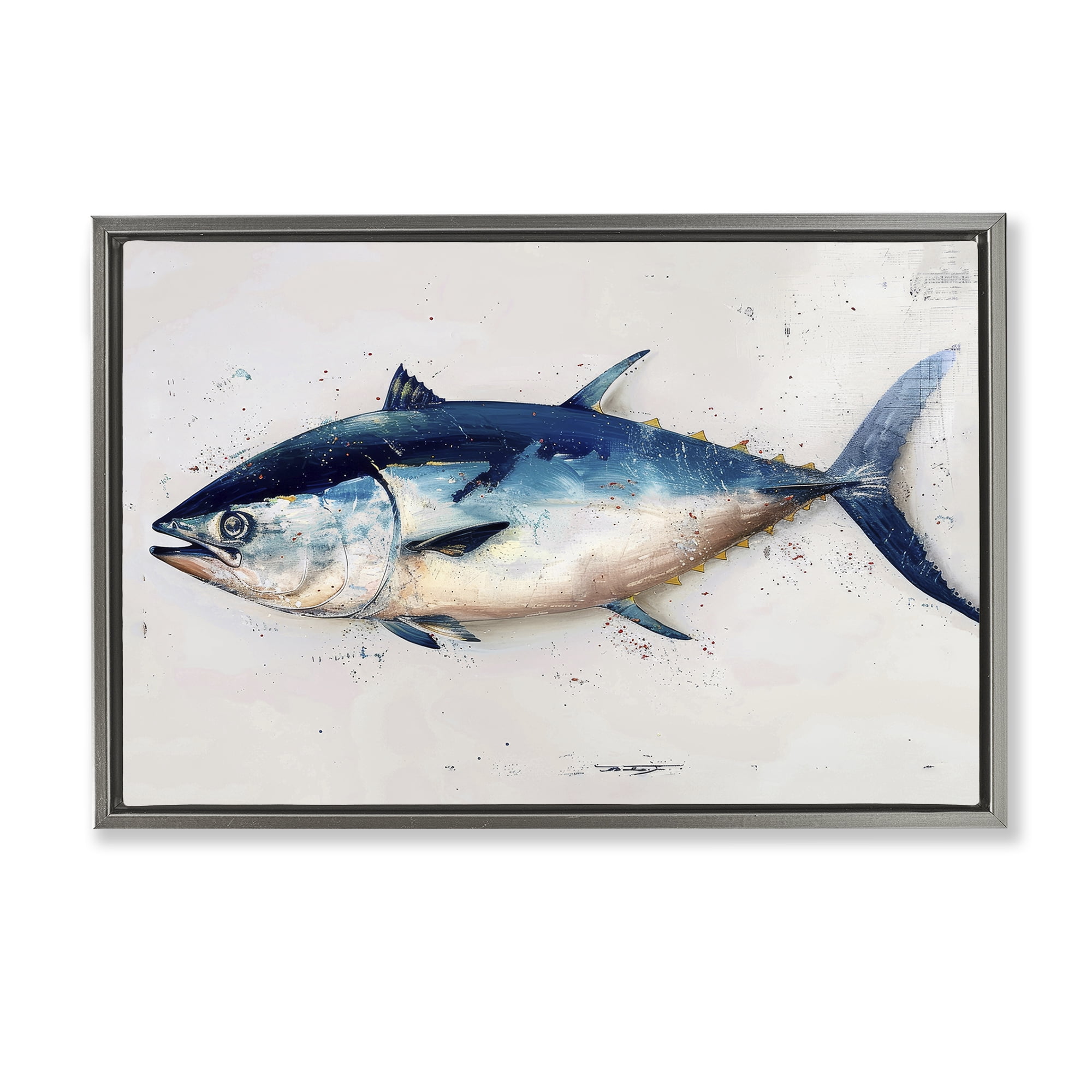 Stupell Industries Tuna Fish Sea Life Animals Painting Gray Floater Framed Canvas Art Print Wall Art, 25 x 17