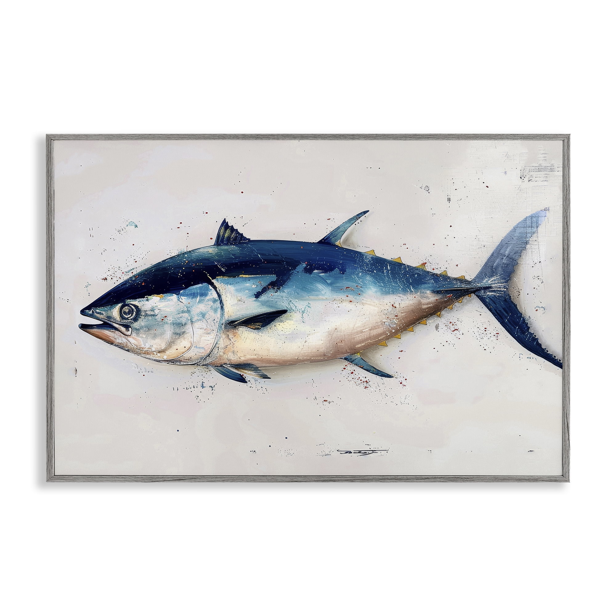 Stupell Industries Tuna Fish Sea Life Animals Painting Gray Framed Art Print Wall Art, 30 x 20
