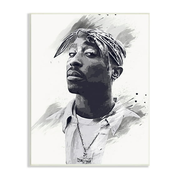 Stupell Industries Tupac Modern Portrait Abstract Pattern Black White, 13 x 19, Design by Birch&Ink