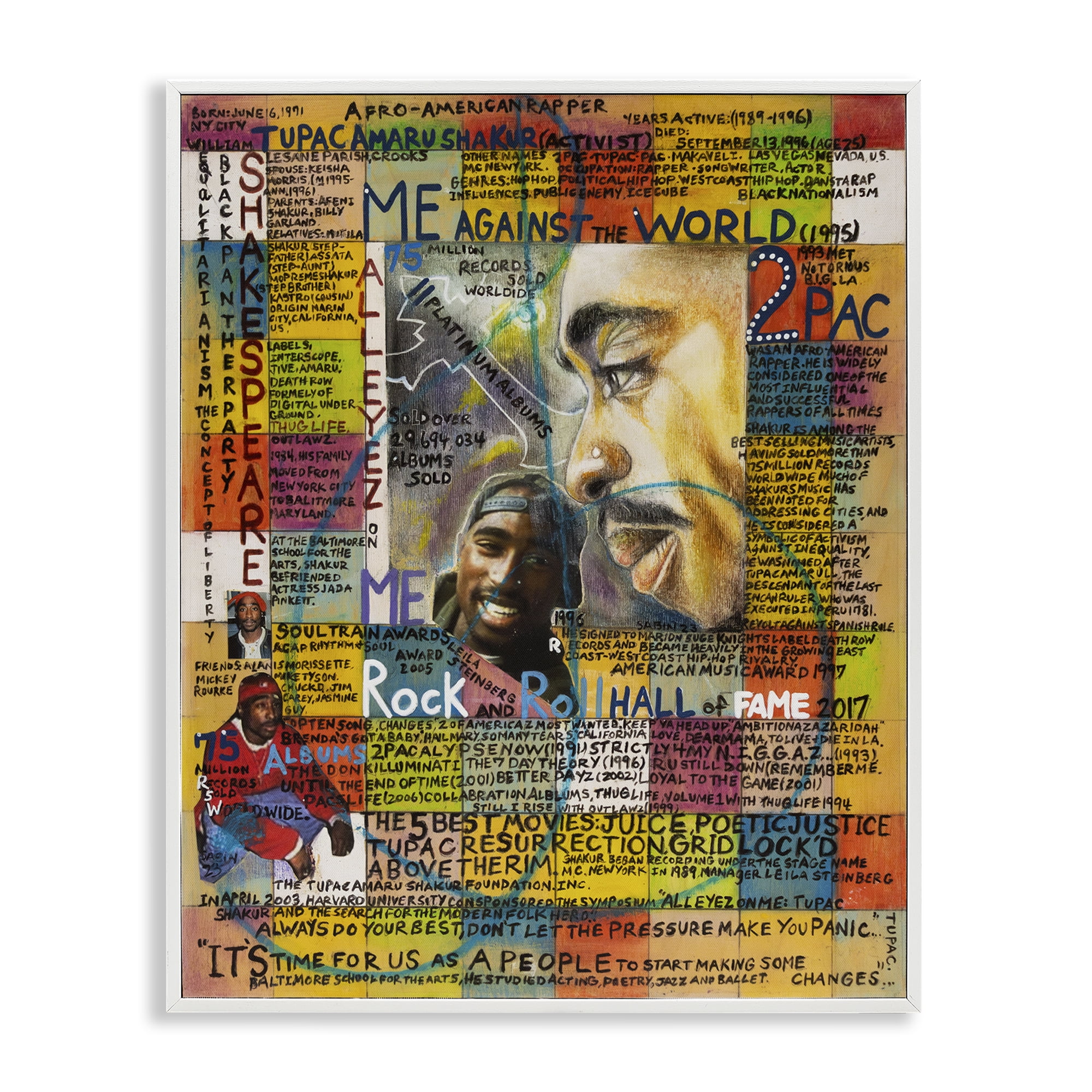 Stupell Industries Tupac Musician Collage People Drawing White Framed Art Print Wall Art, 11 x 14