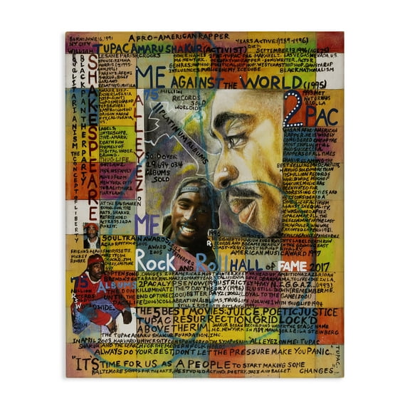 Stupell Industries Tupac Musician Collage People Drawing Wrapped Canvas Art Print Wall Art, 16 x 20