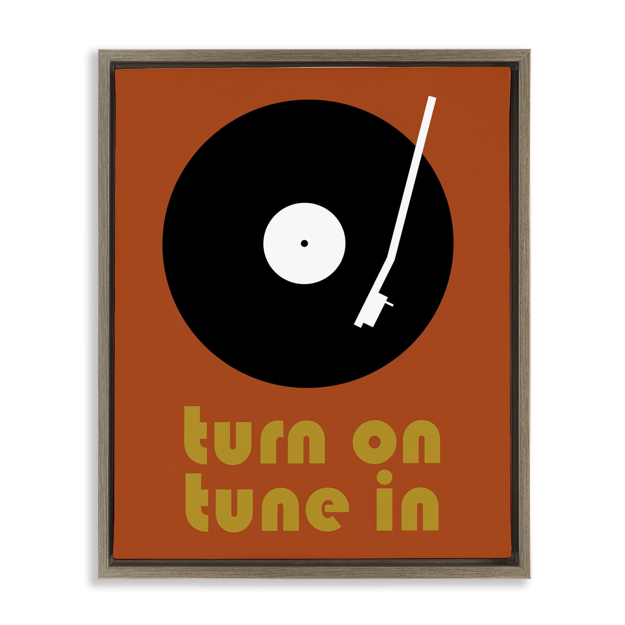 Stupell Industries Turn On Tune In Brown Framed Floater Canvas Wall Art, design by Tom Quartermaine