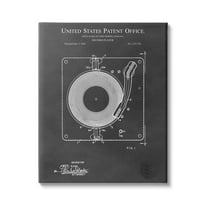 Stupell Industries Turntable Record Player Diagram Blueprint Patent Text Canvas Wall Art, 16 x 20, Design by Karl Hronek