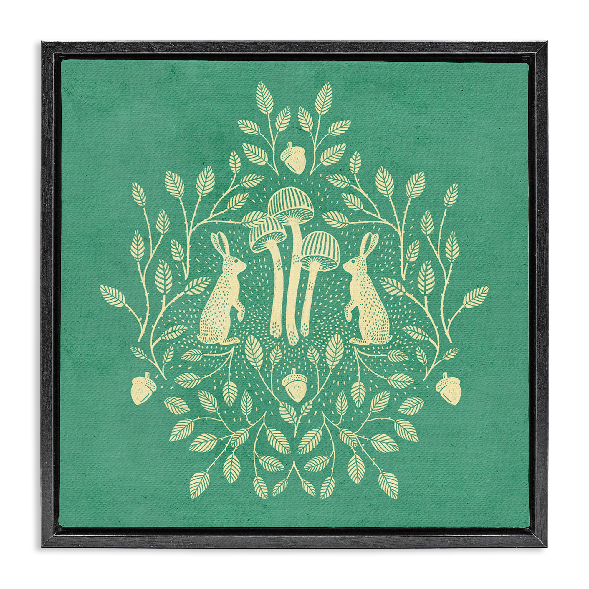 Stupell Industries Turquoise Botanical Rabbits Plants & Flowers Painting Black Floater Framed Canvas Art Print Wall Art, 25 x 25