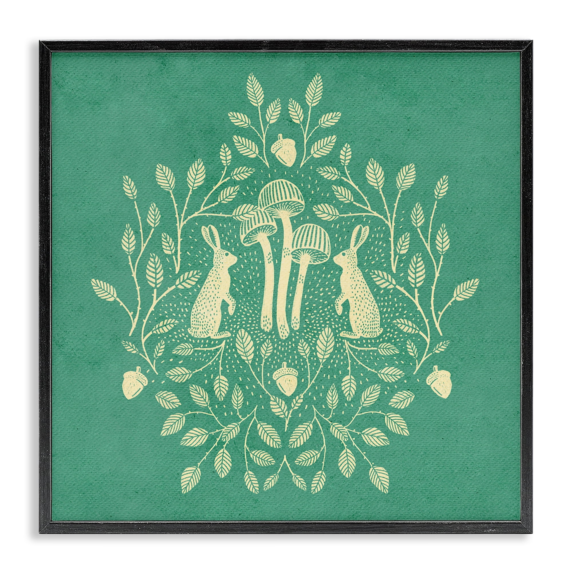 Stupell Industries Turquoise Botanical Rabbits Plants & Flowers Painting Black Framed Art Print Wall Art, 24 x 24