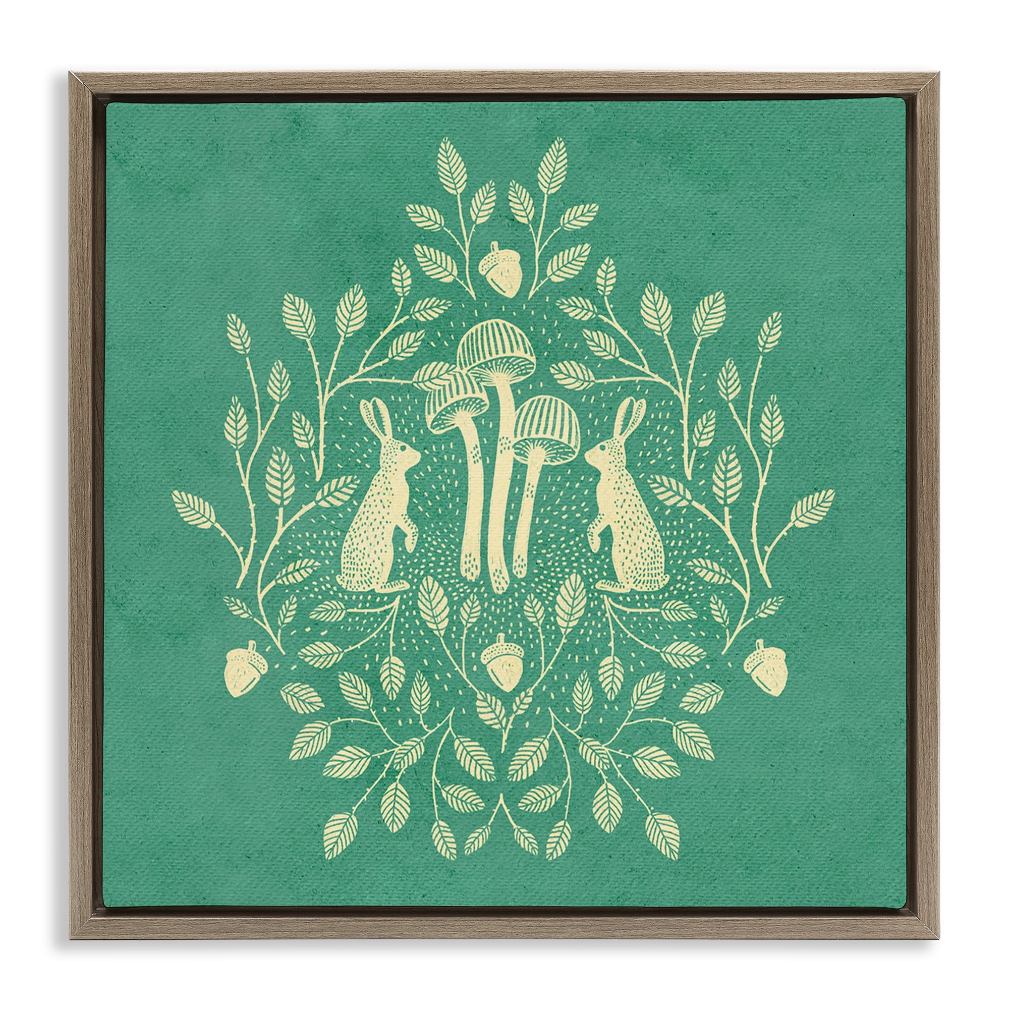 Stupell Industries Turquoise Botanical Rabbits Plants & Flowers Painting Brown Floater Framed Canvas Art Print Wall Art, 25 x 25
