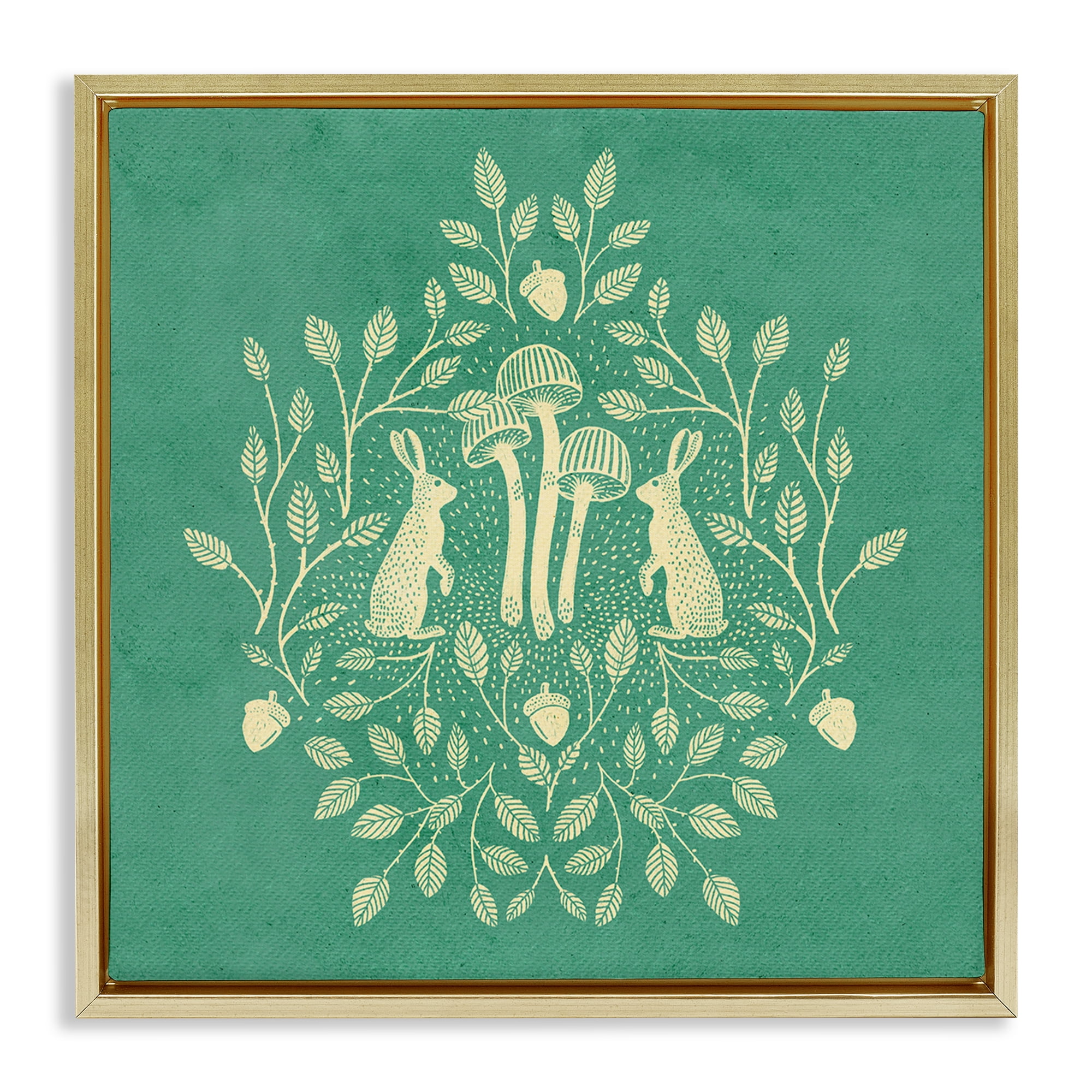 Stupell Industries Turquoise Botanical Rabbits Plants & Flowers Painting Gold Floater Framed Canvas Art Print Wall Art, 18 x 18