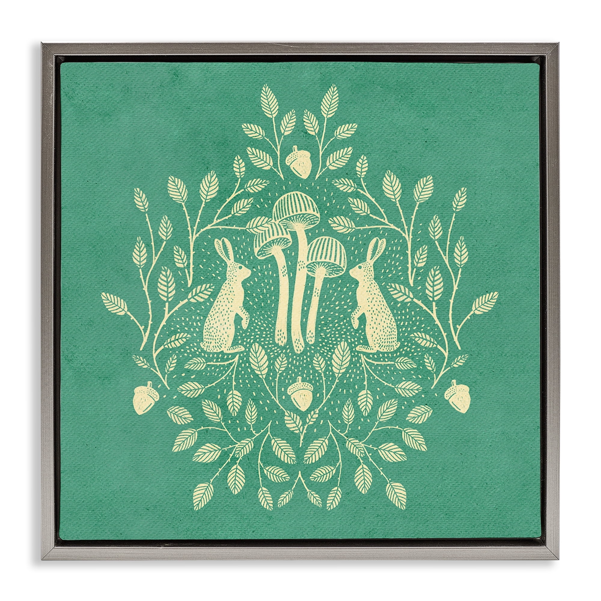 Stupell Industries Turquoise Botanical Rabbits Plants & Flowers Painting Gray Floater Framed Canvas Art Print Wall Art, 25 x 25