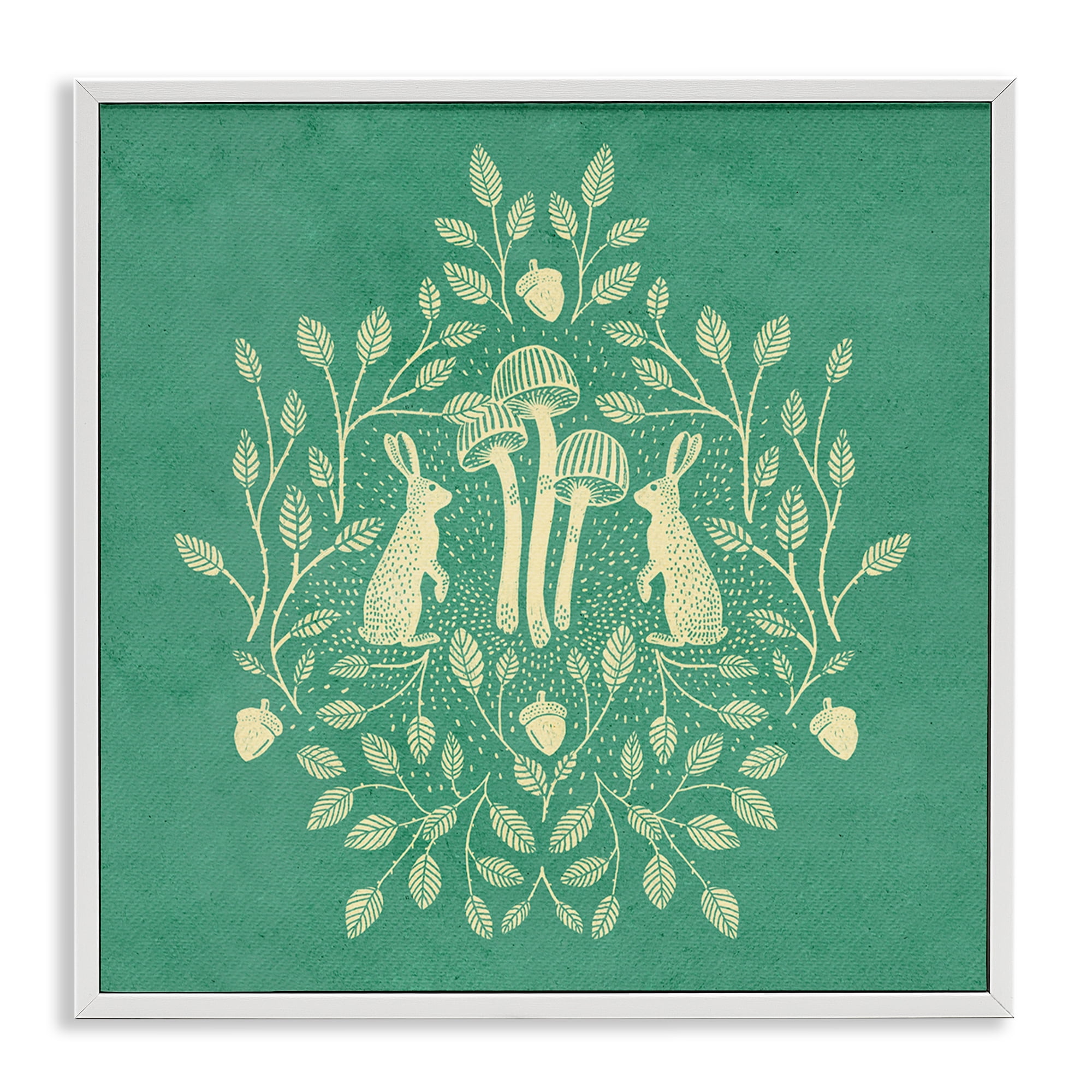 Stupell Industries Turquoise Botanical Rabbits Plants & Flowers Painting White Framed Art Print Wall Art, 12 x 12