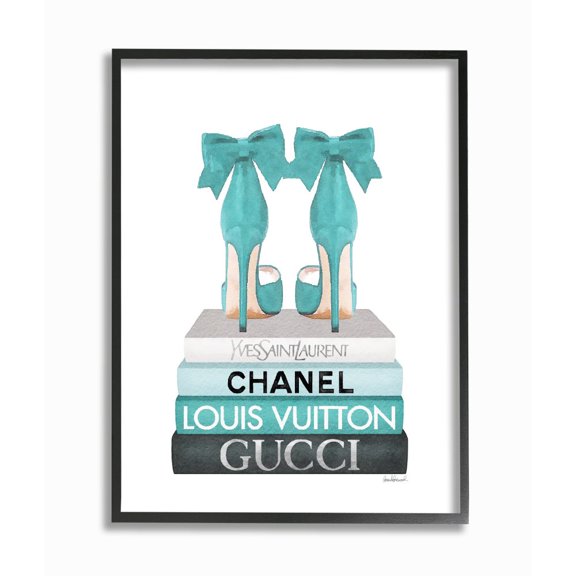Stupell Industries Turquoise Bow Heels on Books Women's Fashion Designed by Amanda Greenwood