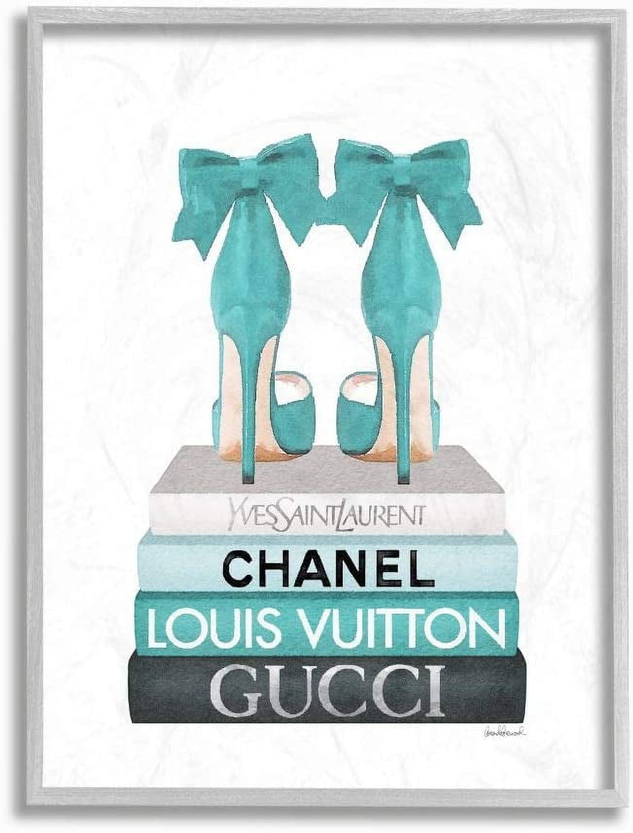 Turquoise Bow Heels on Books Abstract Canvas Print with Gray Frame