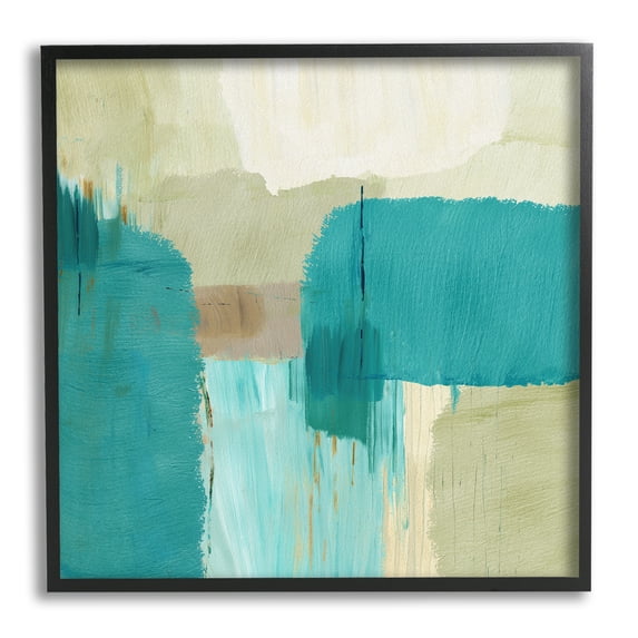 Stupell Industries Turquoise Brush Strokes Abstract Painting Black Framed Art Print Wall Art, 12 x 12