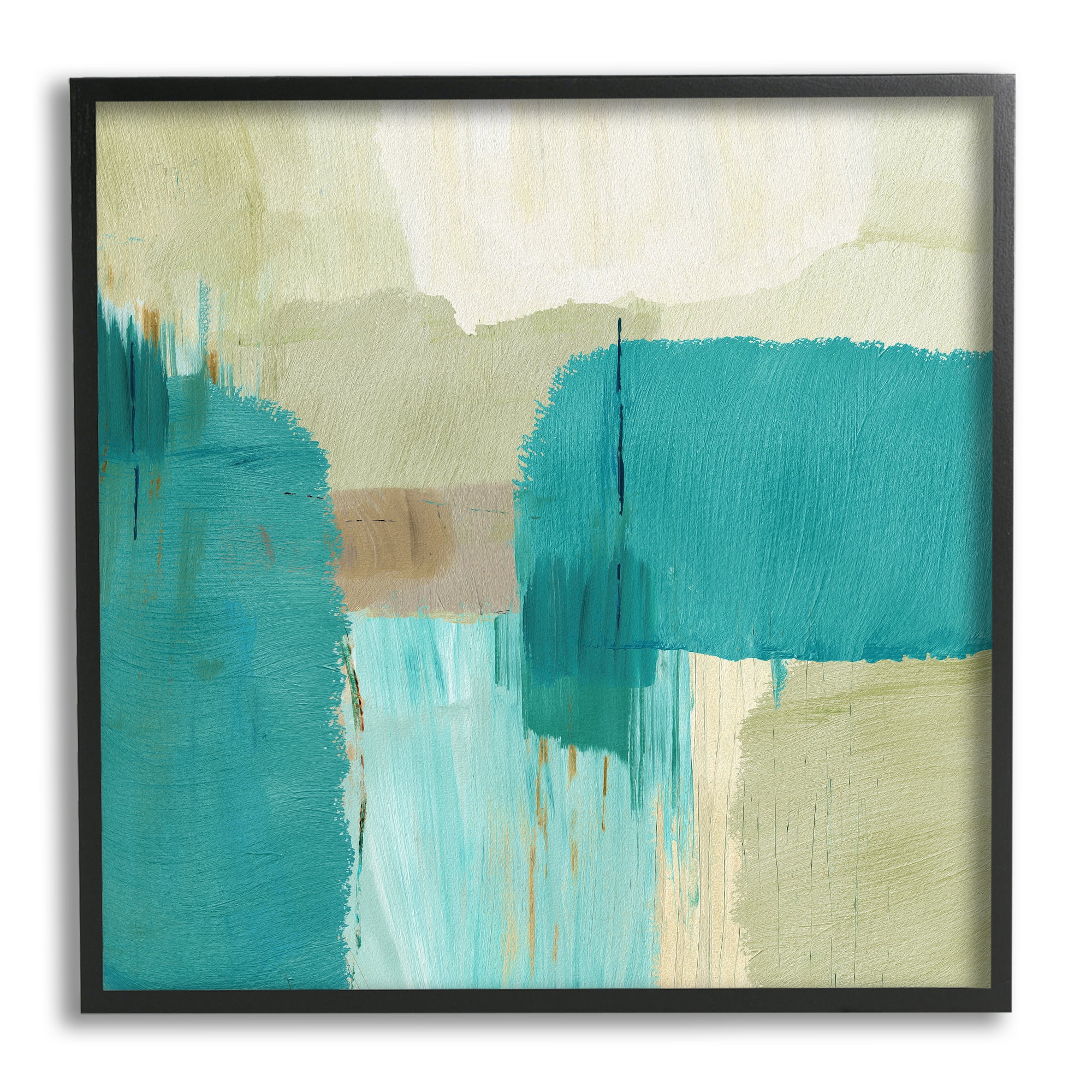 Stupell Industries Turquoise Brush Strokes Abstract Painting Black Framed Art Print Wall Art, 24 x 24
