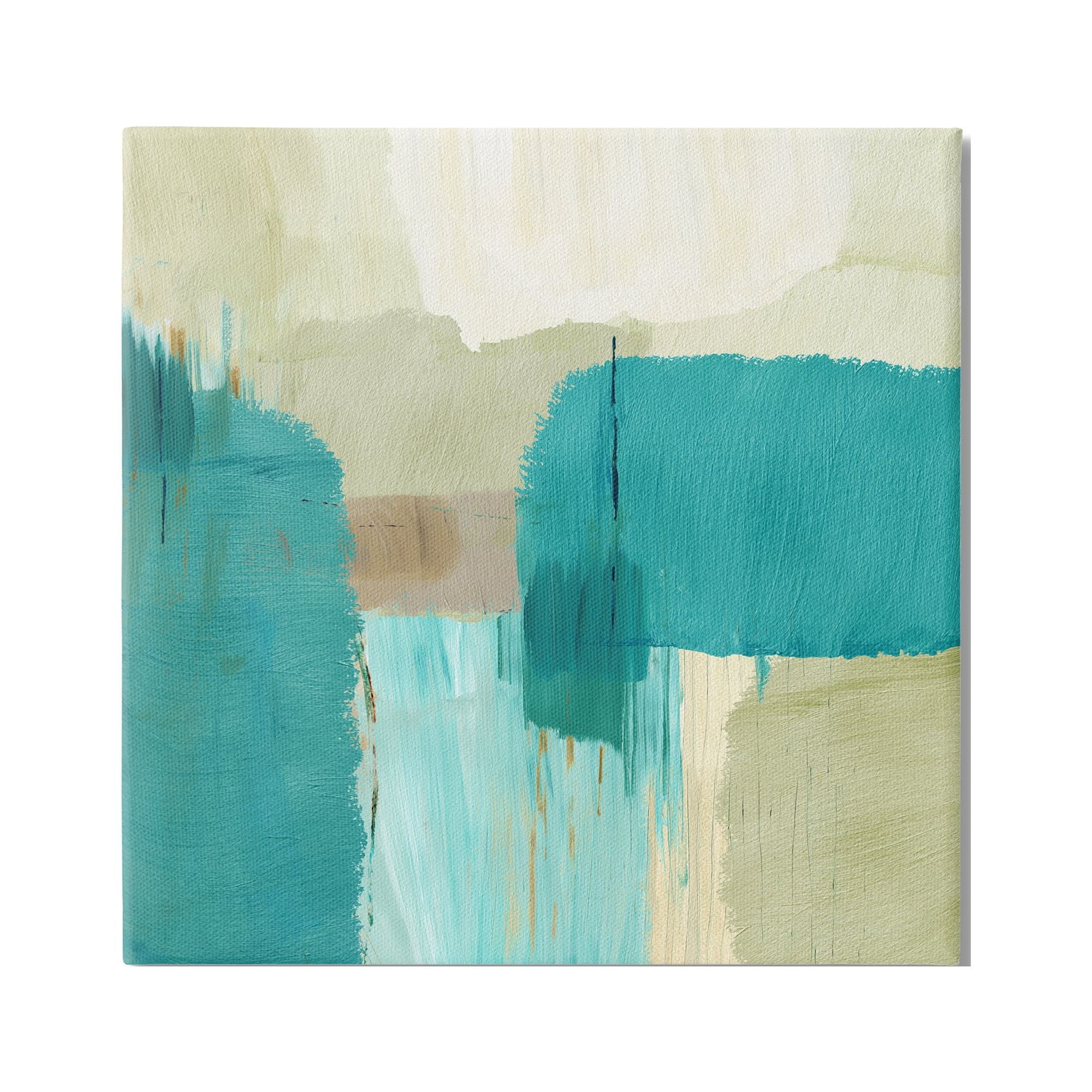 Turquoise and Beige Abstract Canvas Art, 30 x 30
