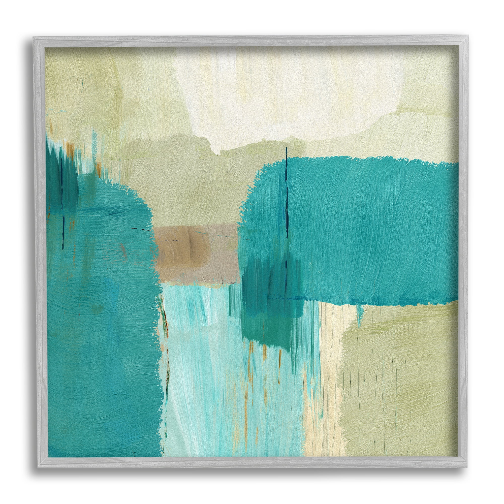 Stupell Industries Turquoise Brush Strokes Abstract Painting Gray Framed Art Print Wall Art, 17 x 17