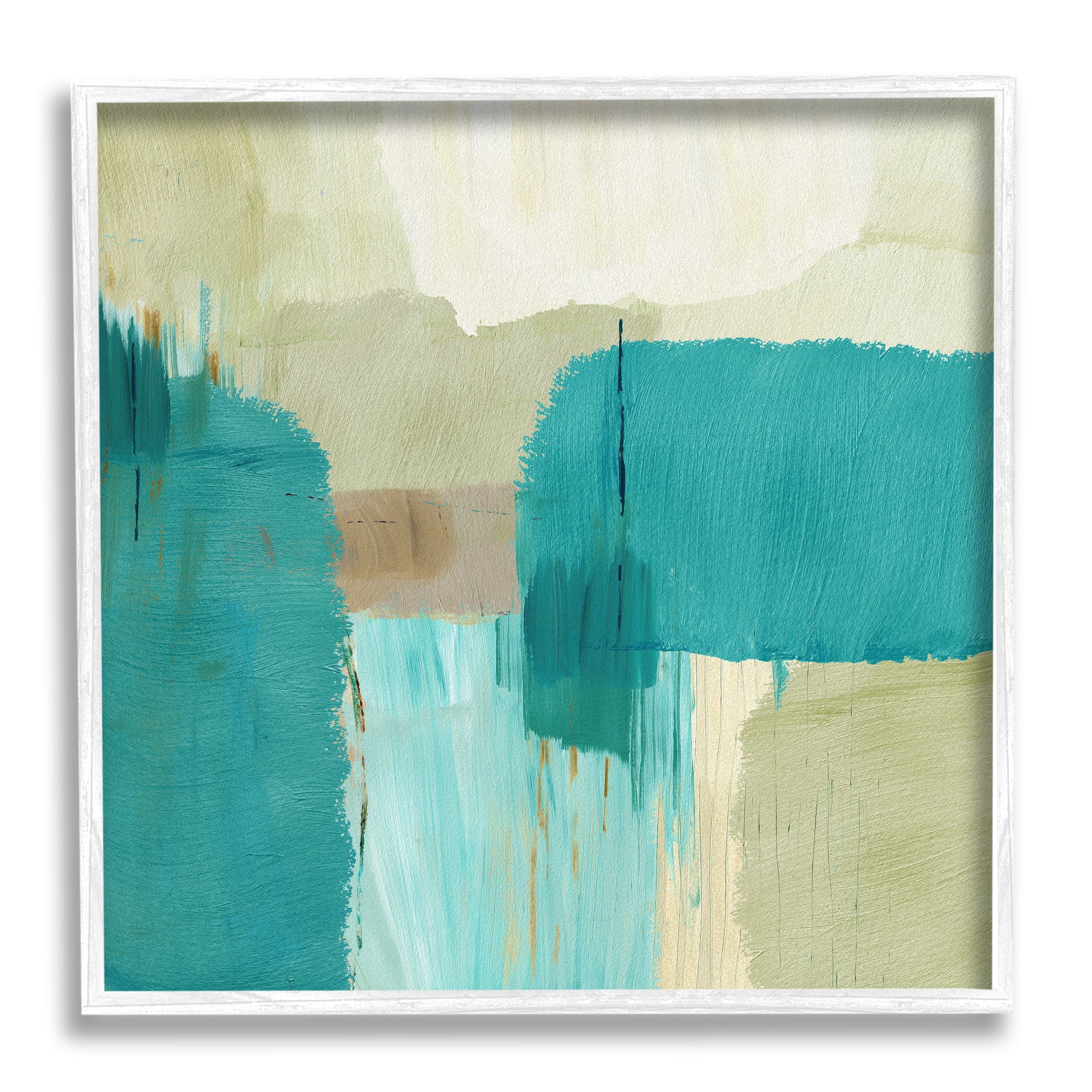 Stupell Industries Turquoise Brush Strokes Abstract Painting White Framed Art Print Wall Art, 12 x 12