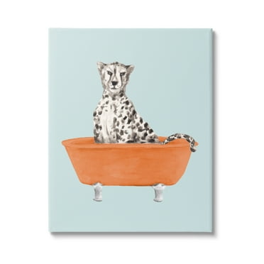 Stupell Industries Turquoise Cheetah in Tub Animals & Insects Painting Gallery Wrapped Canvas Print Wall Art, 16 x 20