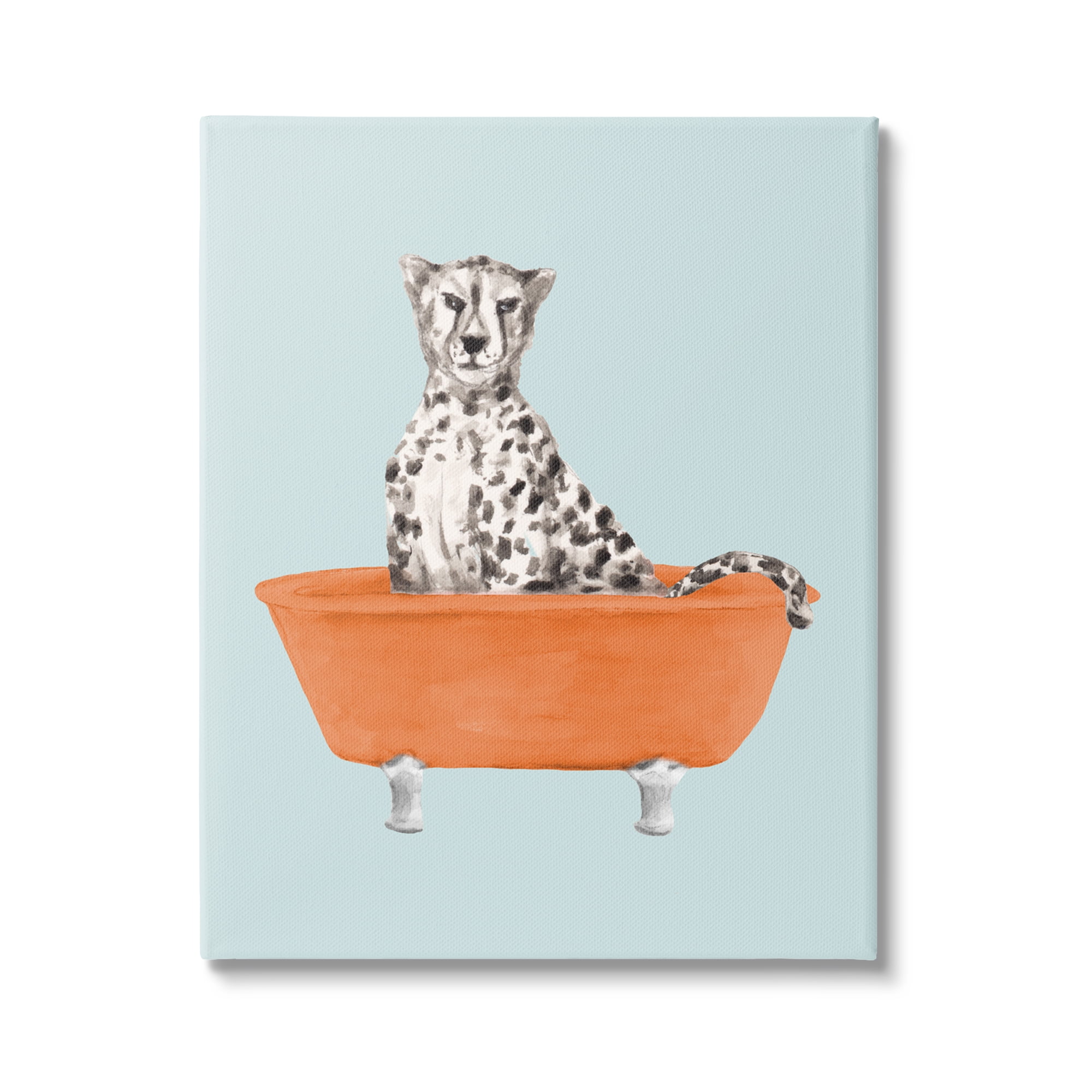 Stupell Industries Turquoise Cheetah in Tub Animals & Insects Painting Gallery Wrapped Canvas Print Wall Art, 30 x 40