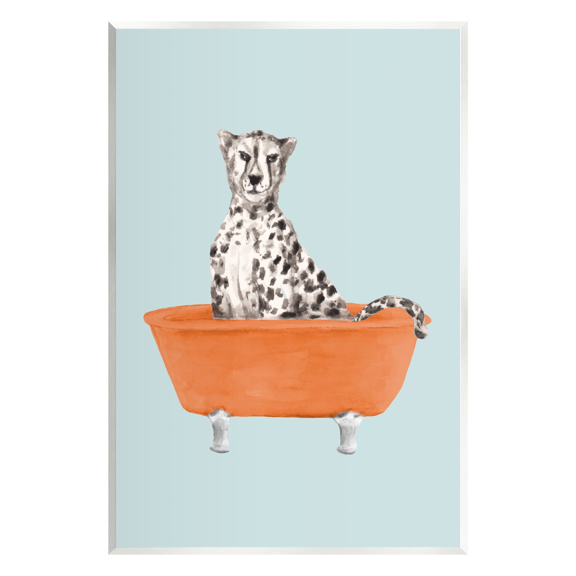 Stupell Industries Turquoise Cheetah in Tub Animals & Insects Painting Unframed Art Print Wall Art, 13 x 19
