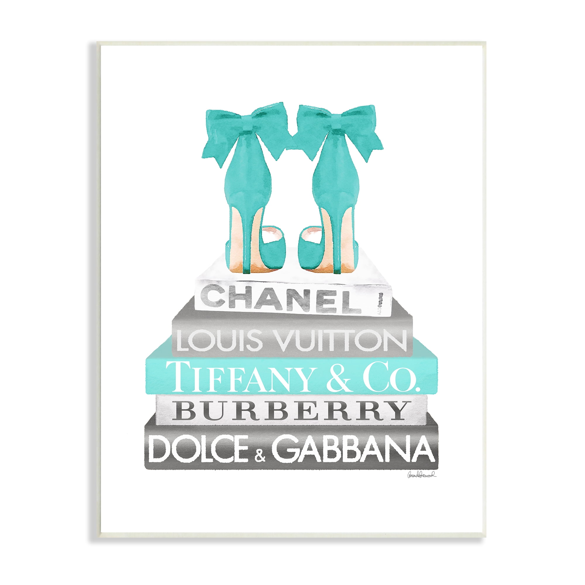 Stupell Industries Turquoise Designer Heels on Modern Glam Bookstack Beauty & Fashion Painting Unframed Art Print Wall Art, 10 x 15