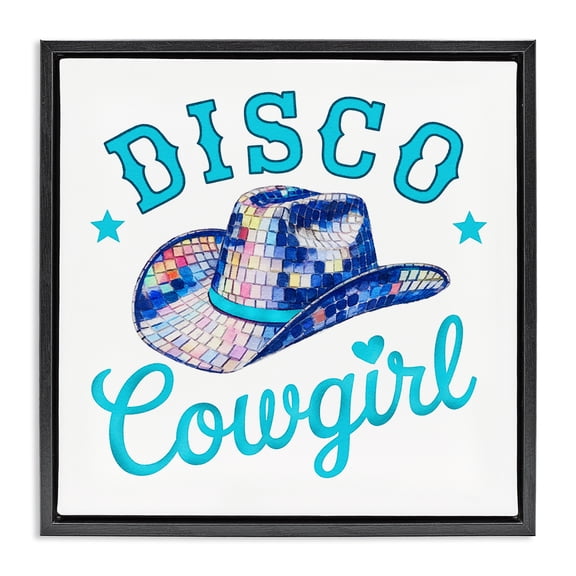 Stupell Industries Turquoise Disco Cowgirl Quotes and Sayings Painting Black Floater Framed Canvas Art Print Wall Art, 25 x 25