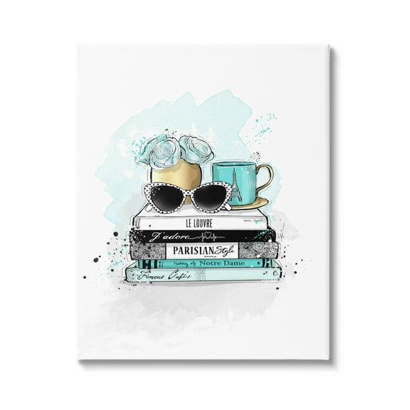 Stupell Industries Turquoise Fashion Book Stack Graphic Art Gallery Wrapped Canvas Print Wall Art, Design by Alison Petrie