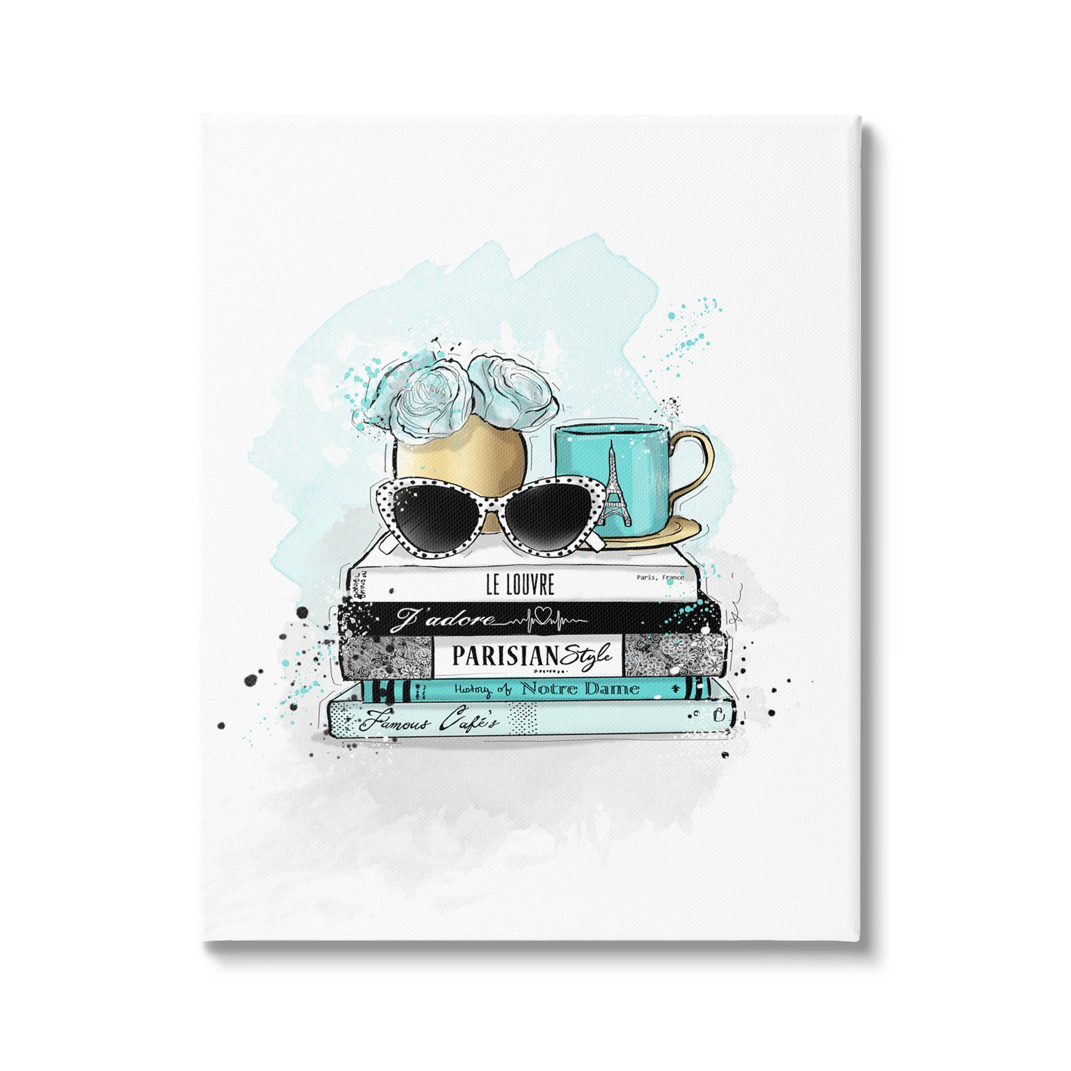 Stupell Industries Turquoise Fashion Book Stack Graphic Art Gallery Wrapped Canvas Print Wall Art, Design by Alison Petrie