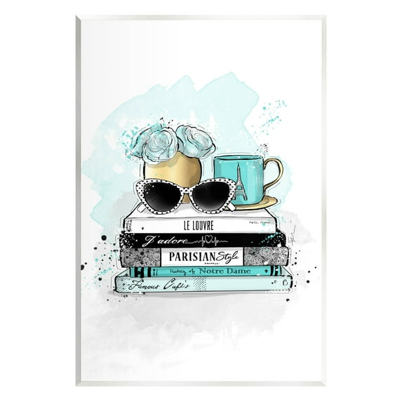 Stupell Industries Turquoise Fashion Book Stack Graphic Art Unframed Art Print Wall Art, Design by Alison Petrie