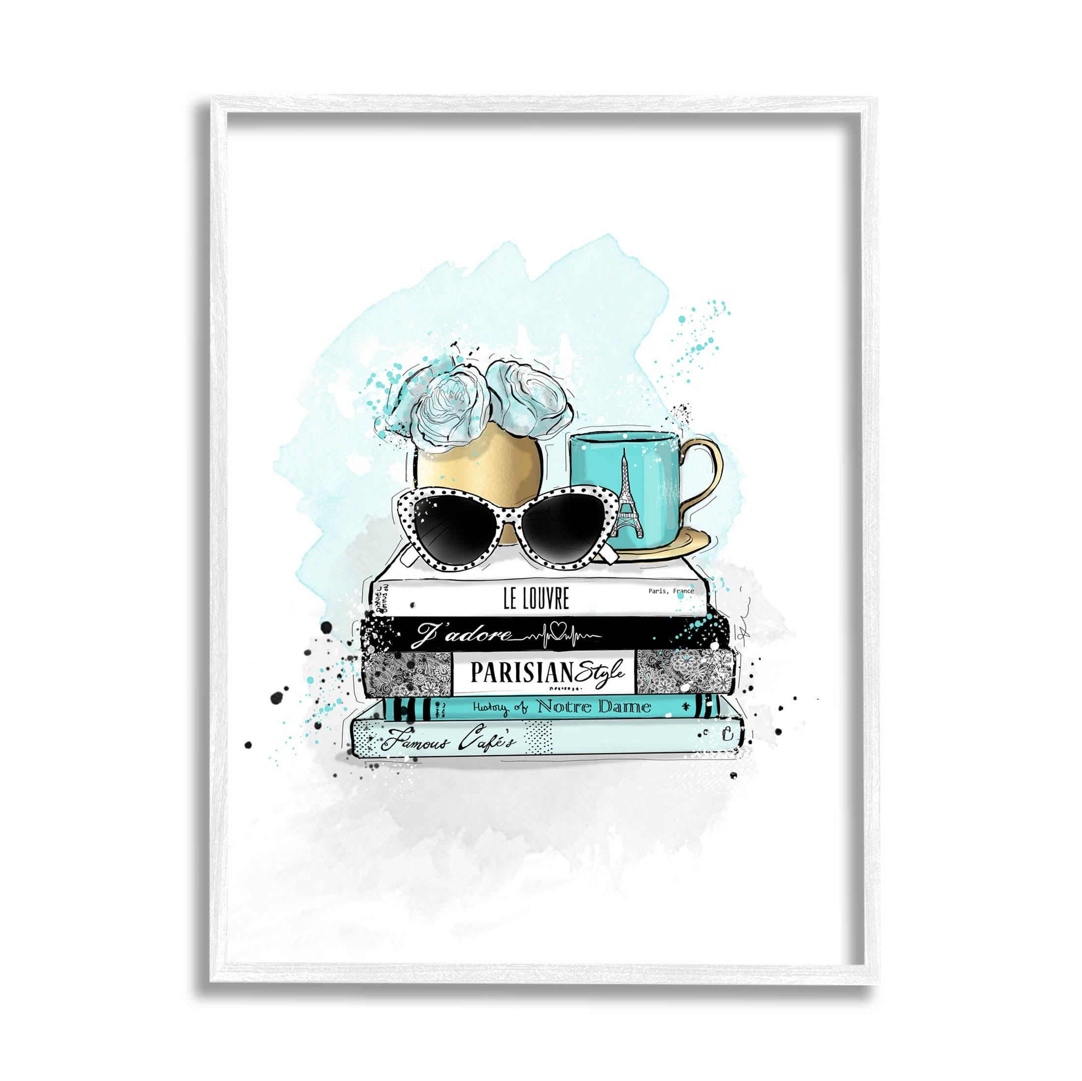 Stupell Industries Turquoise Fashion Book Stack Graphic Art White Framed Art Print Wall Art, Design by Alison Petrie