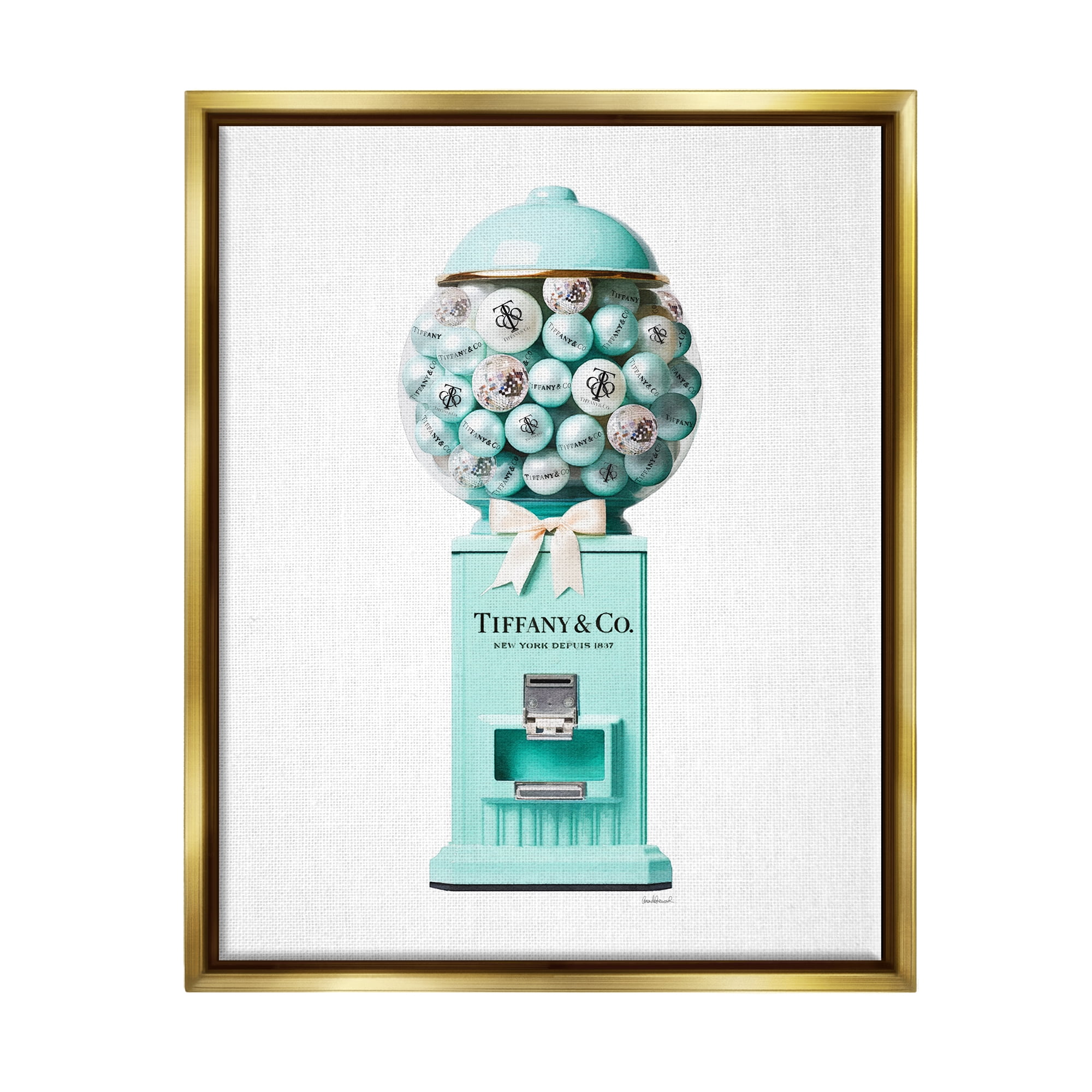 Stupell Industries Turquoise Fashion Candy Beauty & Fashion Painting Gold Floater Framed Canvas Art Print Wall Art, 17 x 21