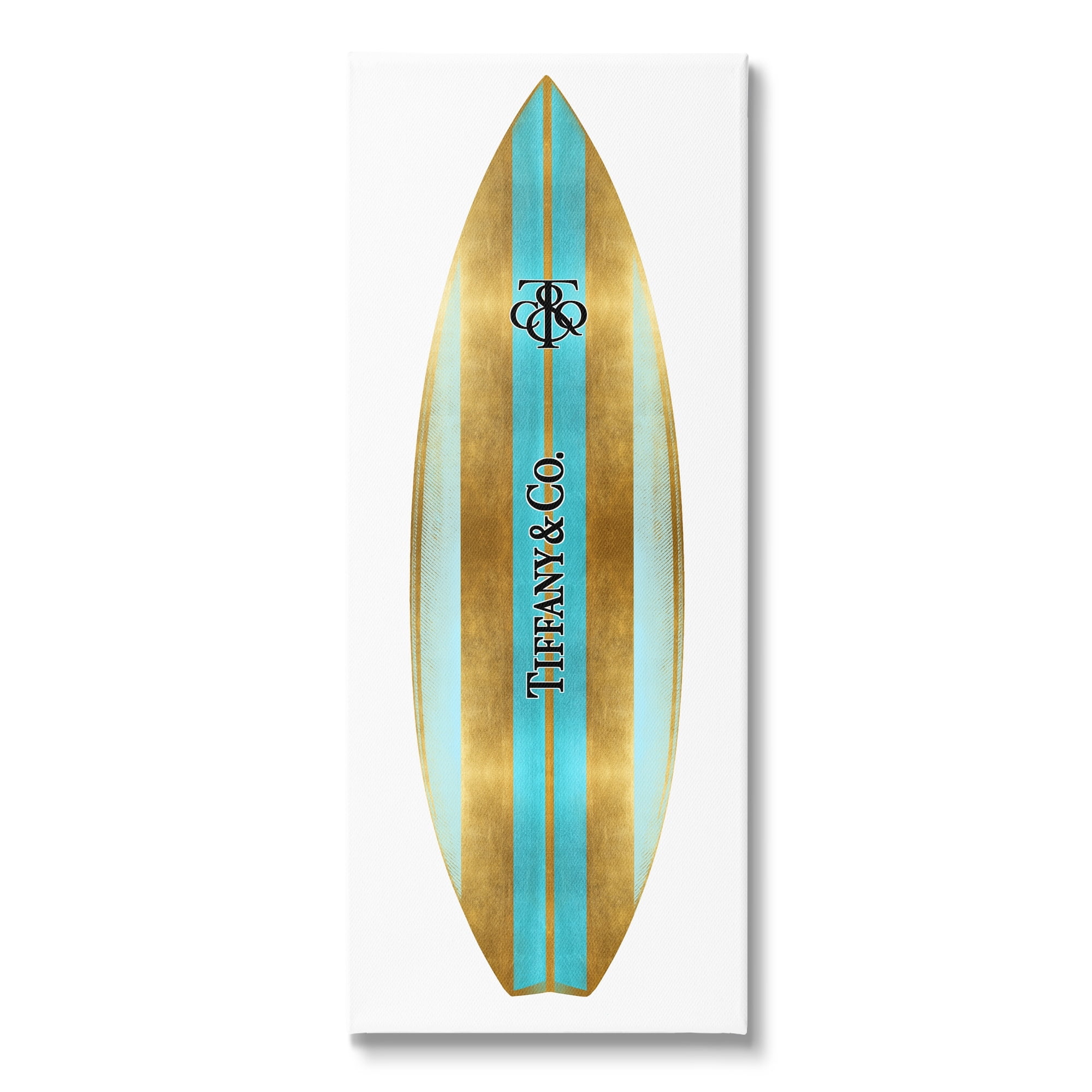 Stupell Industries Turquoise Fashion Glam Striped Designer Surfboard Emblem Canvas Wall Art, 17 x 40, Design by Madeline Blake