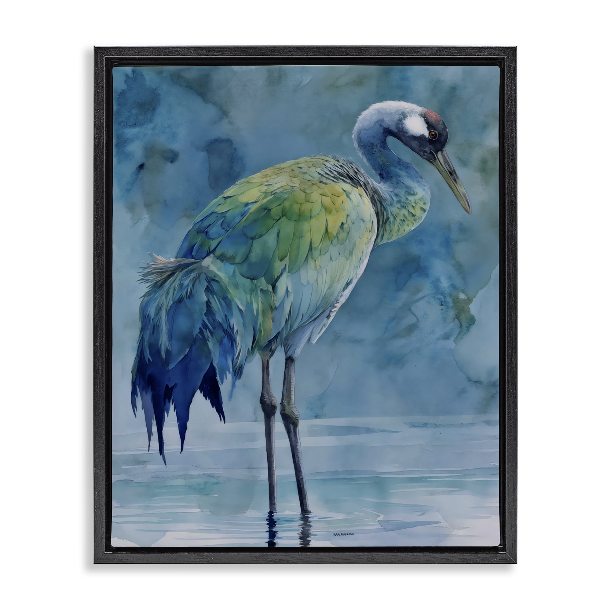 Stupell Industries Turquoise Feathered Coastal Bird Black Framed Floater Canvas Wall Art, design by Franklyn Gregory