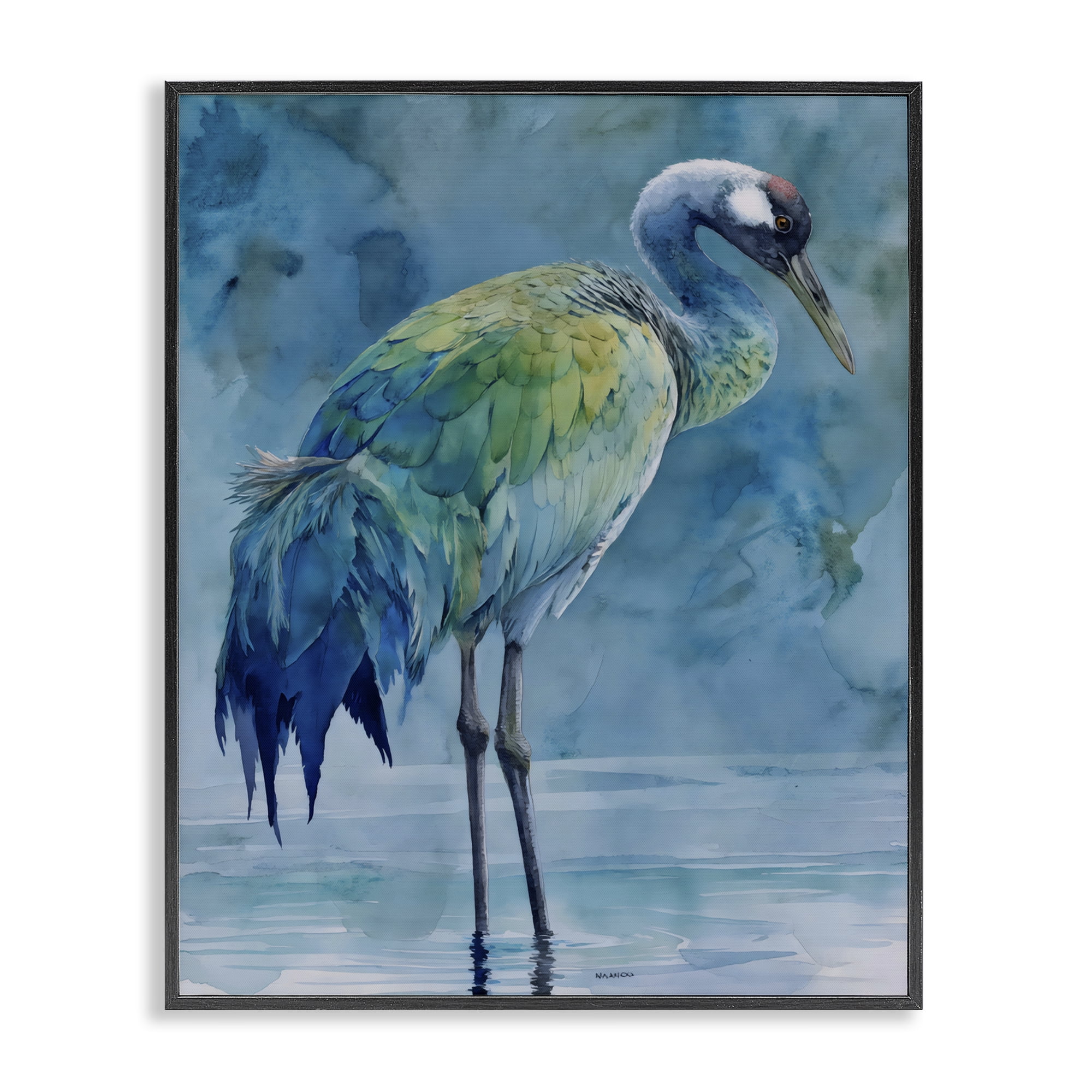 Stupell Industries Turquoise Feathered Coastal Bird Black Framed Giclee Art, design by Franklyn Gregory