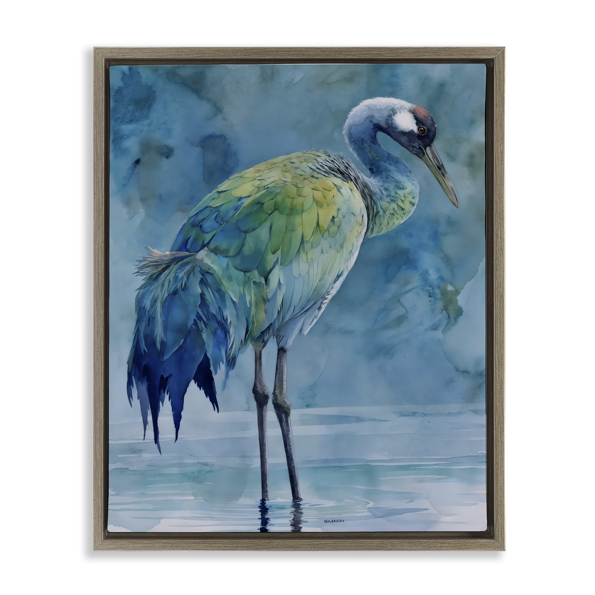Stupell Industries Turquoise Feathered Coastal Bird Brown Framed Floater Canvas Wall Art, design by Franklyn Gregory