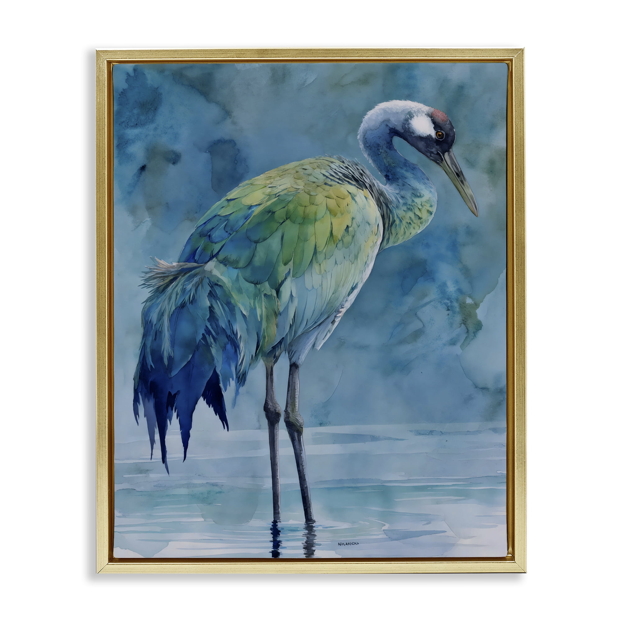 Stupell Industries Turquoise Feathered Coastal Bird Gold Framed Floater Canvas Wall Art, design by Franklyn Gregory