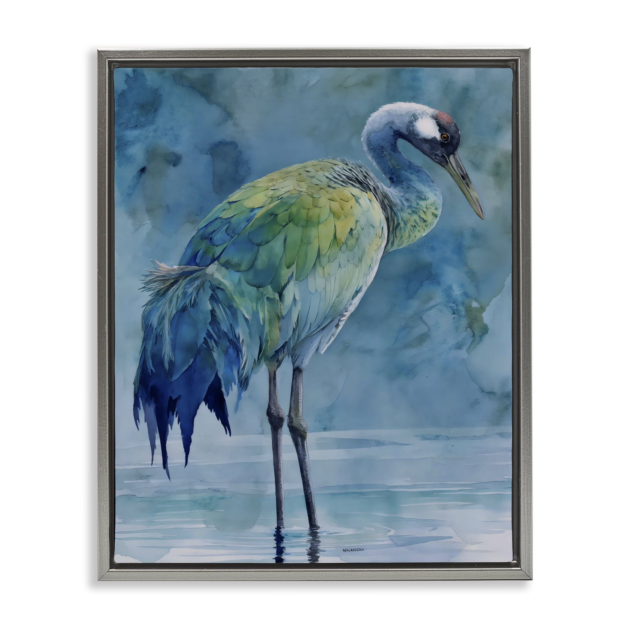 Stupell Industries Turquoise Feathered Coastal Bird Gray Framed Floater Canvas Wall Art, design by Franklyn Gregory