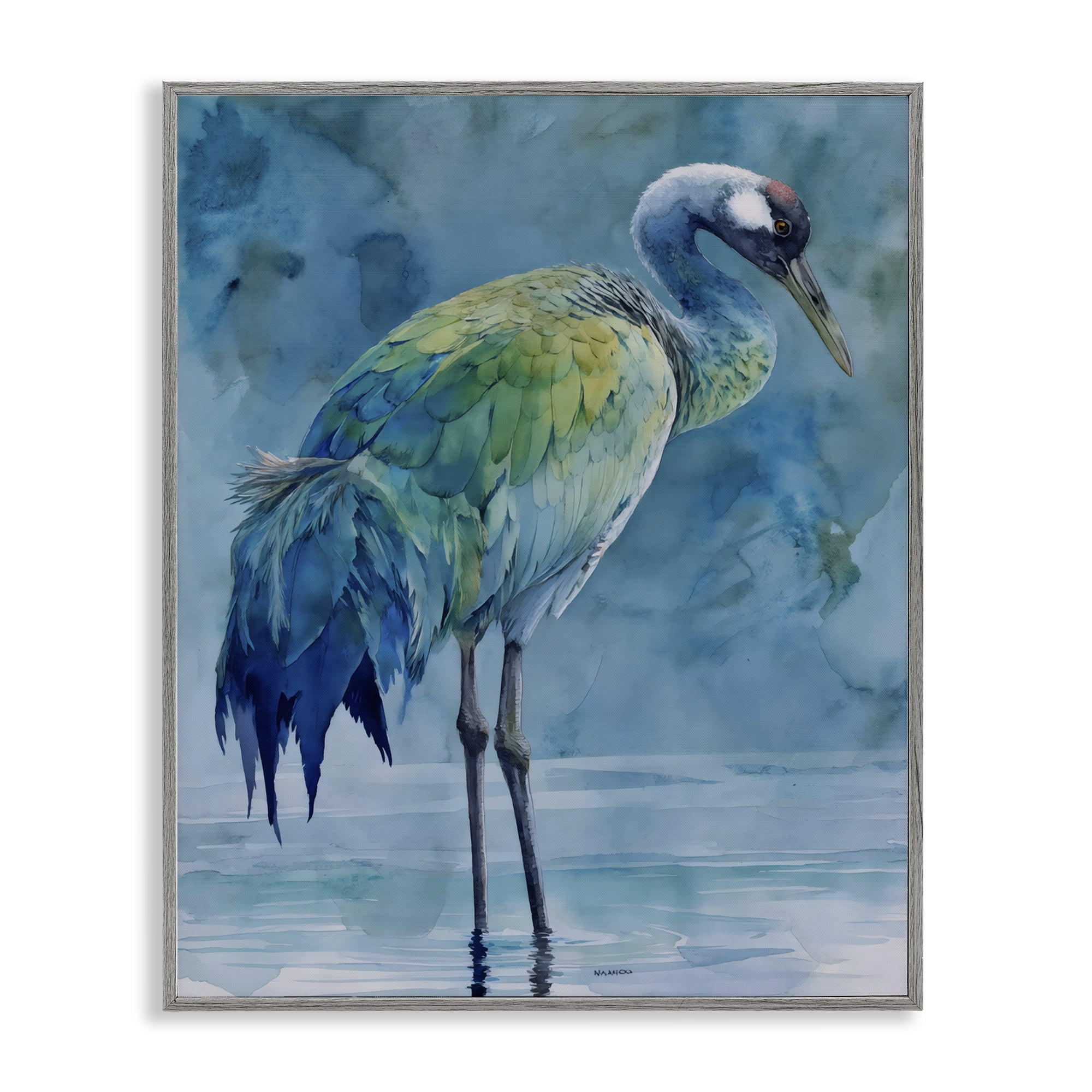 Stupell Industries Turquoise Feathered Coastal Bird Gray Framed Giclee Art, design by Franklyn Gregory