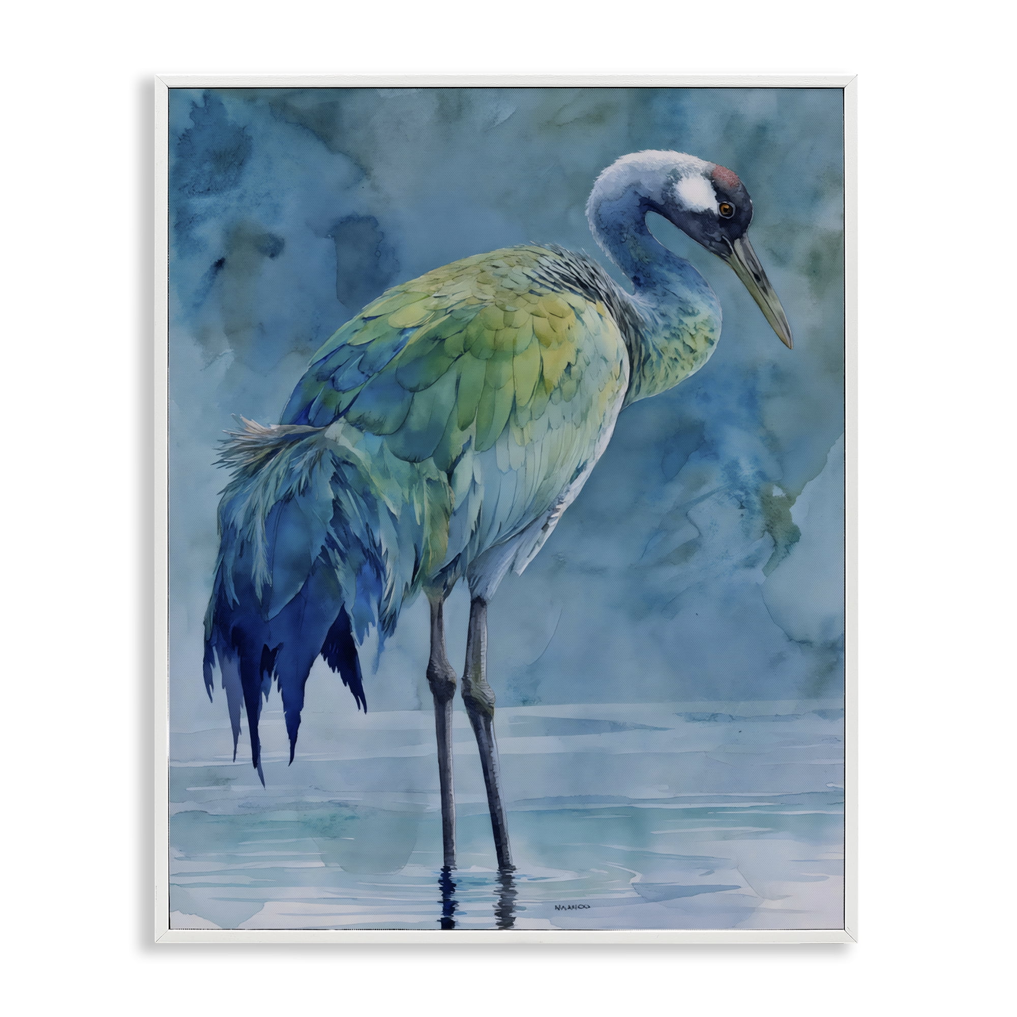 Stupell Industries Turquoise Feathered Coastal Bird White Framed Giclee Art, design by Franklyn Gregory
