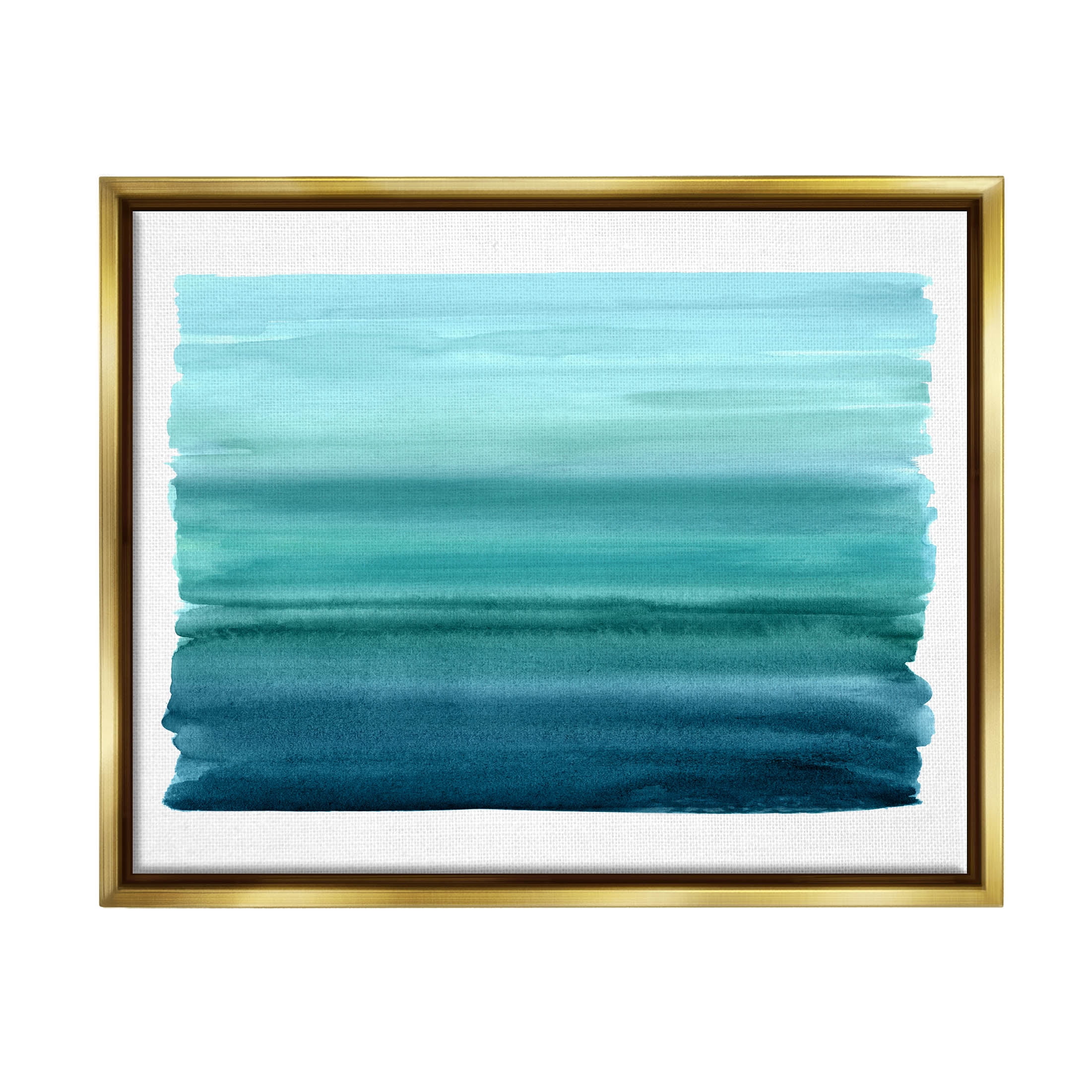 Stupell Industries Turquoise Gradient Shape Painting Graphic Art Metallic Gold Floating Framed Canvas Print Wall Art, Design by Allie Corbin