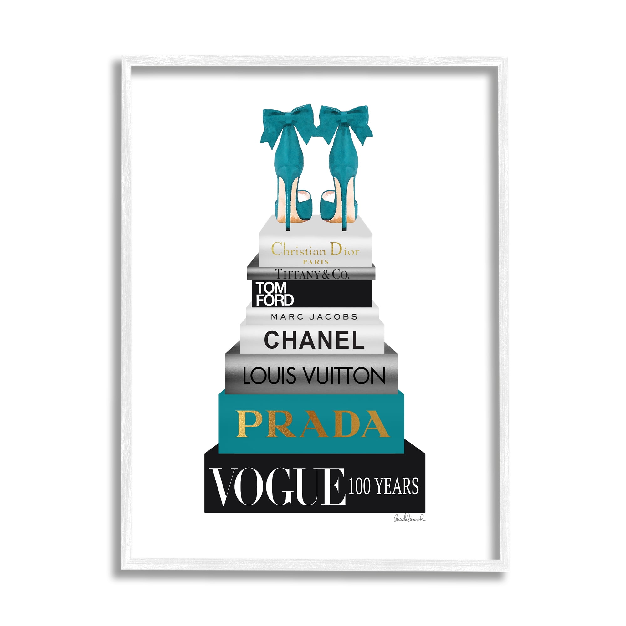 Stupell Industries Turquoise Heels Resting on Glam Fashion Books, 24 x 30,Design by Amanda Greenwood