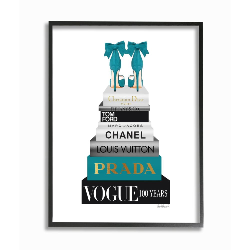 Stupell Industries Turquoise Heels Resting on Glam Fashion Books Graphic Art Black Framed Art Print Wall Art, 11x14, by Amanda Greenwood