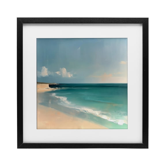 Stupell Industries Turquoise Horizons Abstraction Black Framed Print Under Glass design by Annabelle Hall, 13 x 13