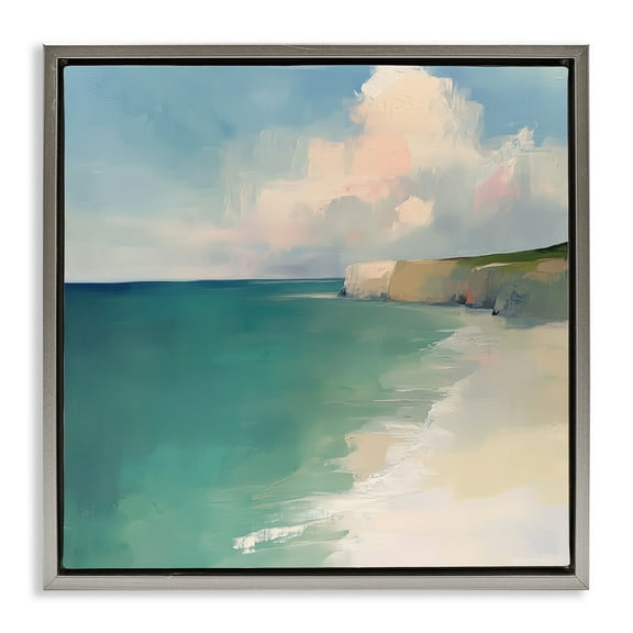Stupell Industries Turquoise Horizons Beach Landscape Gray Framed Floater Canvas Wall Art design by Annabelle Hall, 25 x 25