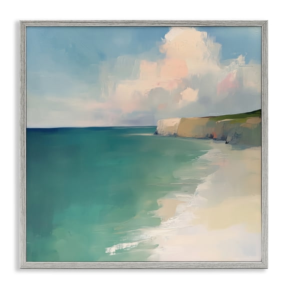 Stupell Industries Turquoise Horizons Beach Landscape Gray Framed Giclee Art design by Annabelle Hall, 17 x 17